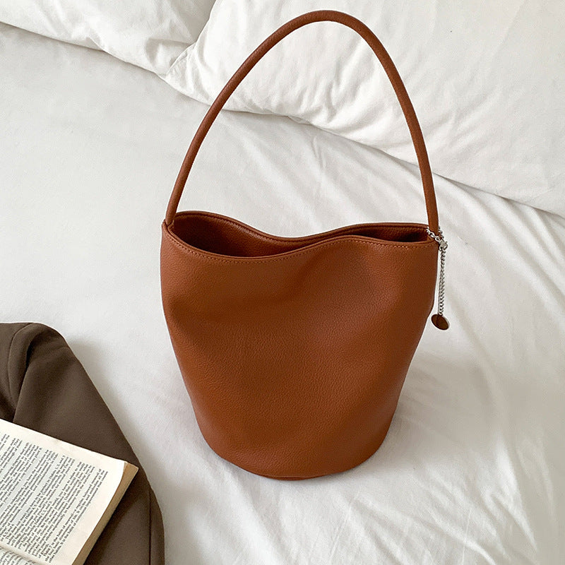 Soft Leather Solid Color Simple Idle Style Large Capacity Women's Shoulder Bag