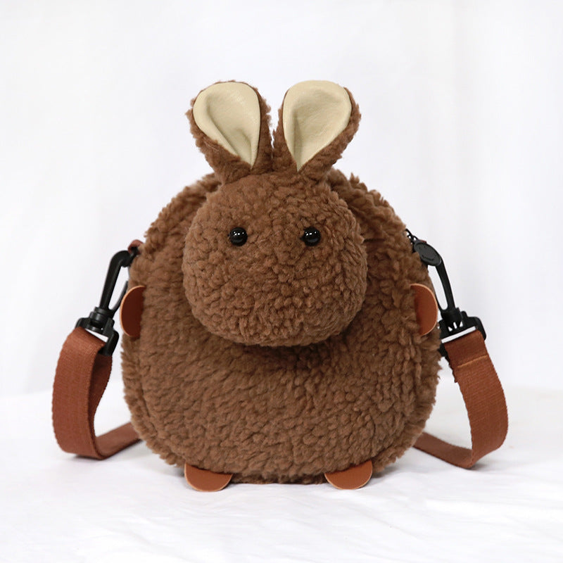 Tricolor Patch Chocolate Rabbit Cute Lamb Wool Female Winter Plush Women's Messenger Bag
