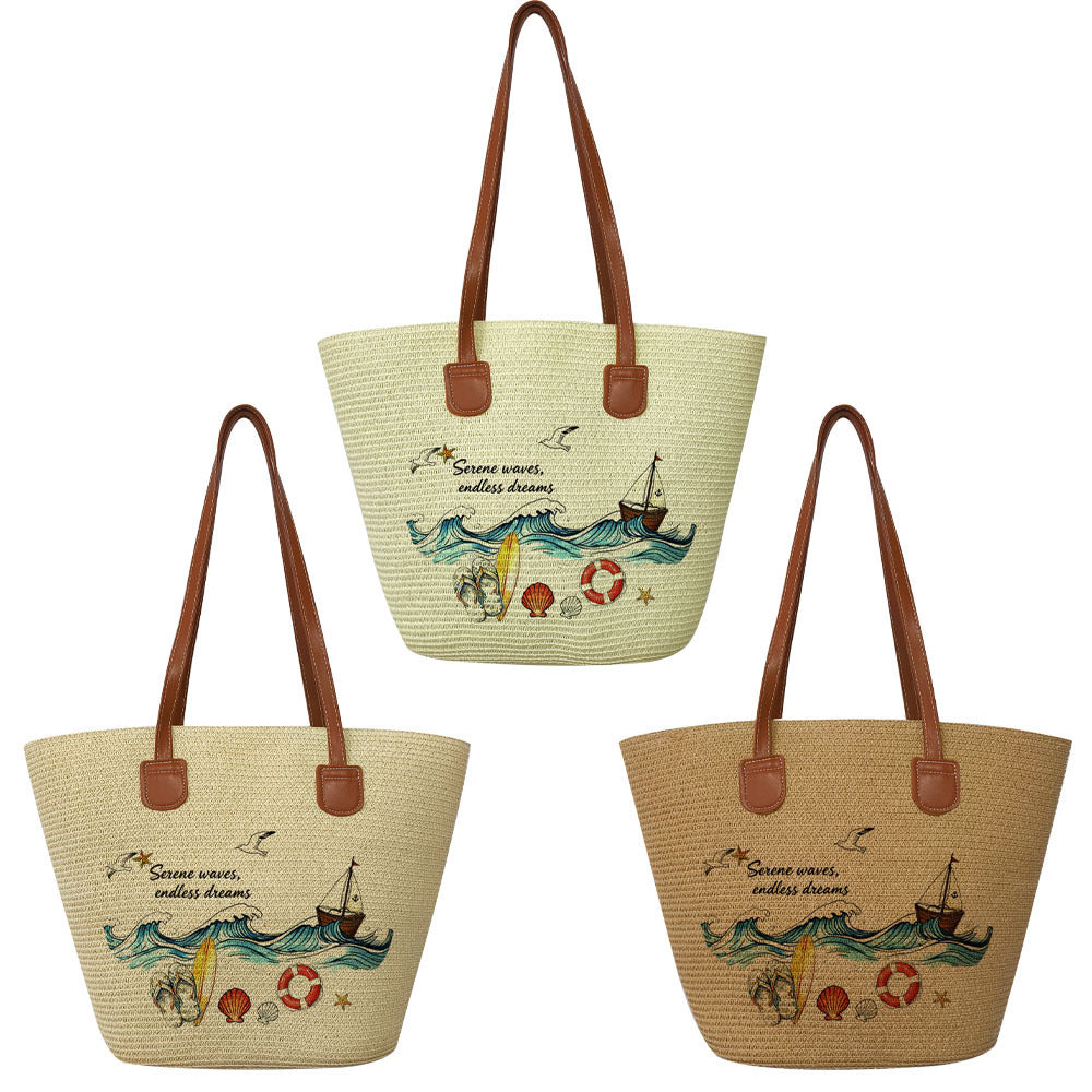 Women's Style Daily Wear Handmade Straw Vacation Large Capacity Women's Shoulder Bag