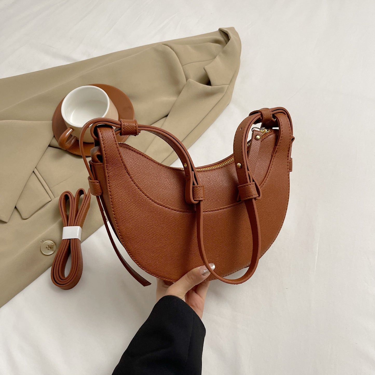 French Moon Light Luxury Underarm Stitching Shoulder Bags