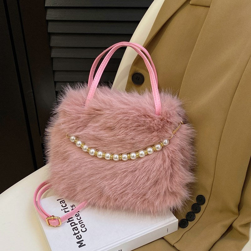 Women's Fur Cute Plush Fashion Pearl Chain Women's Handbag