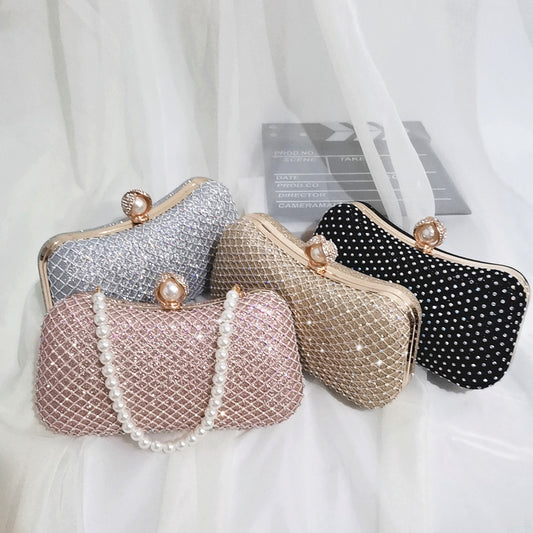 Diamond Pearl Pillow-shaped Net Shiny Dress Dinner Evening Bags