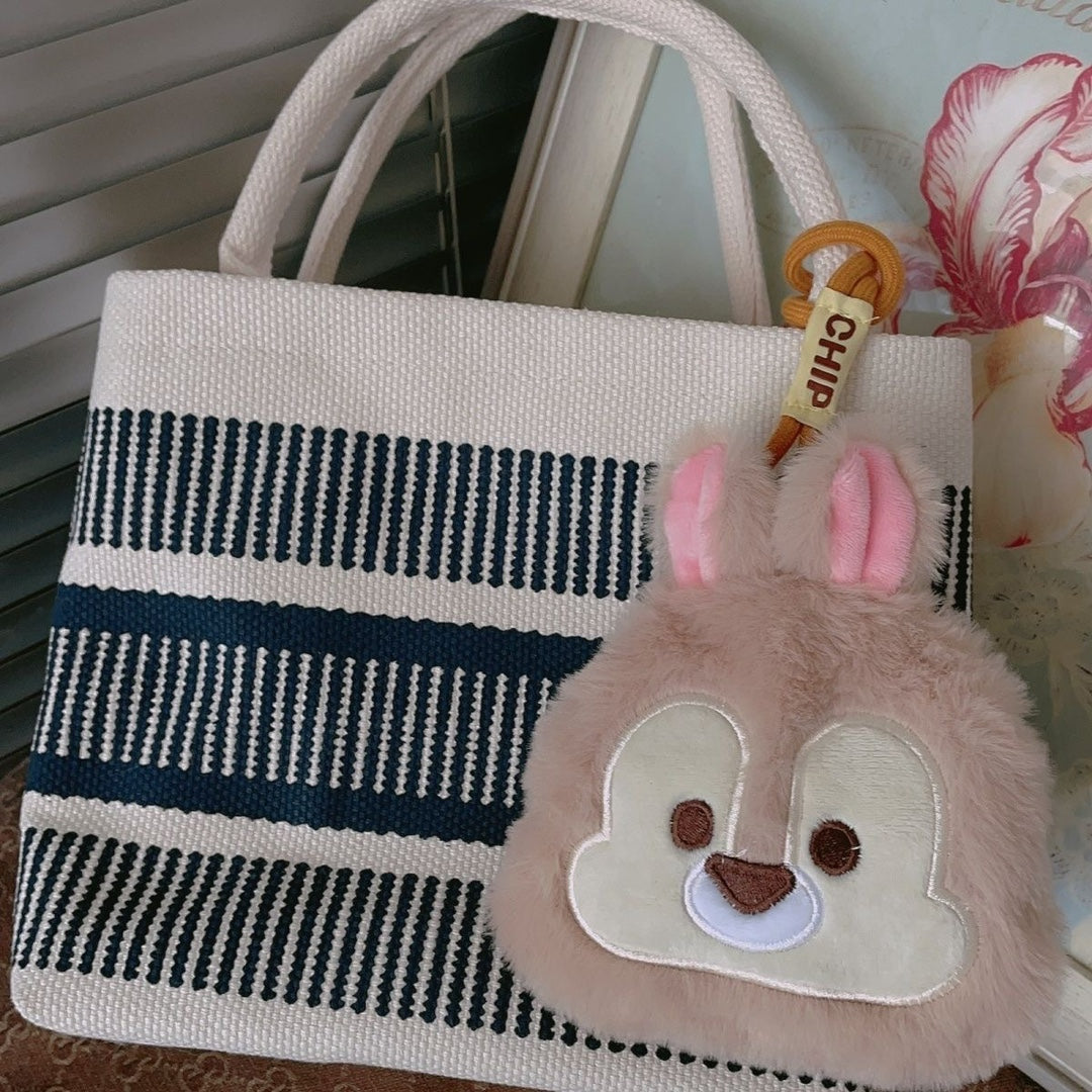 Navy Blue Striped Hand-woven Lunch Cotton Women's Handbag