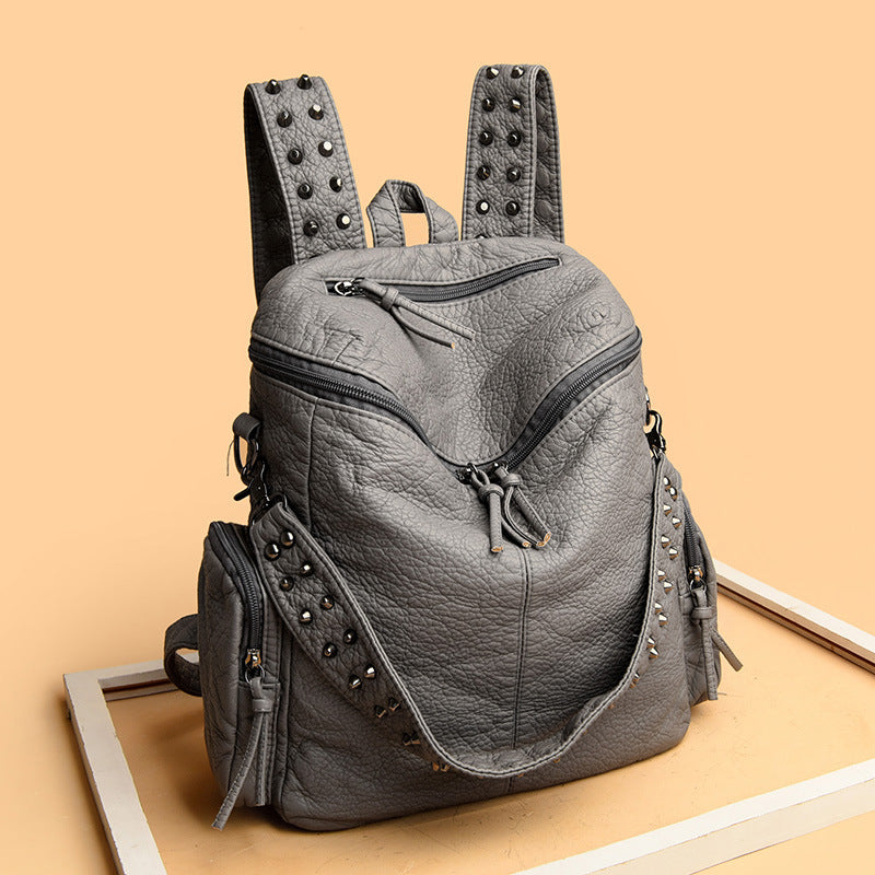 Fashion Studded Washed Leather Large Capacity Backpacks