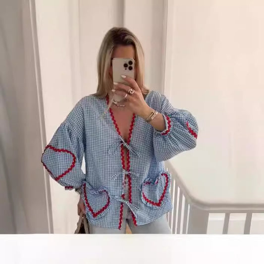 Casual Fashion Love Contrast Color Plaid Blouses