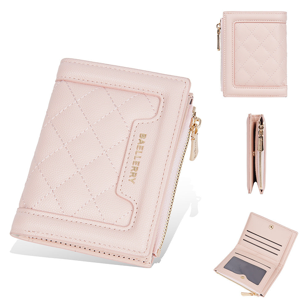 Women's Color Short Snap Button Zipper Edge Purses