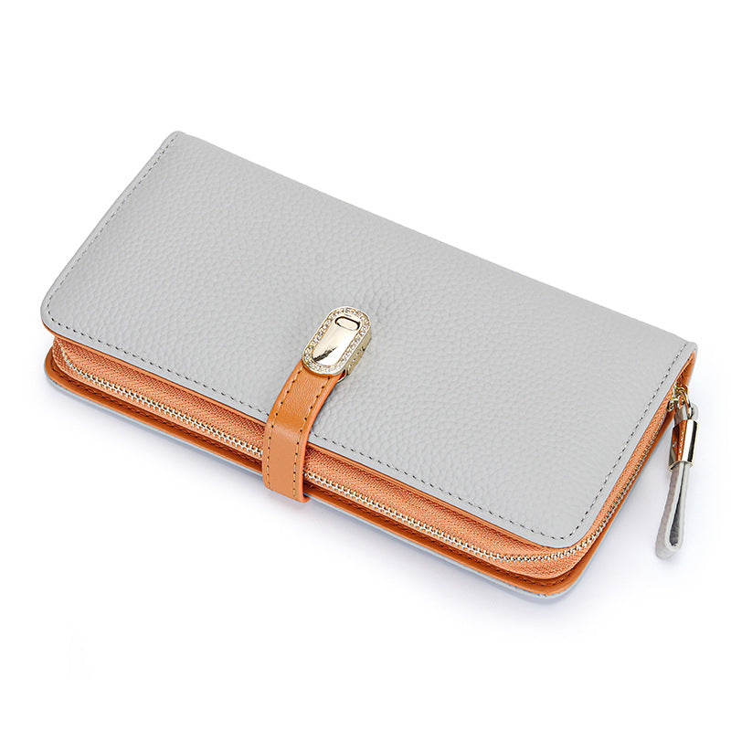 First Layer Cowhide Long Large Pattern Zipper Ladies Wallet