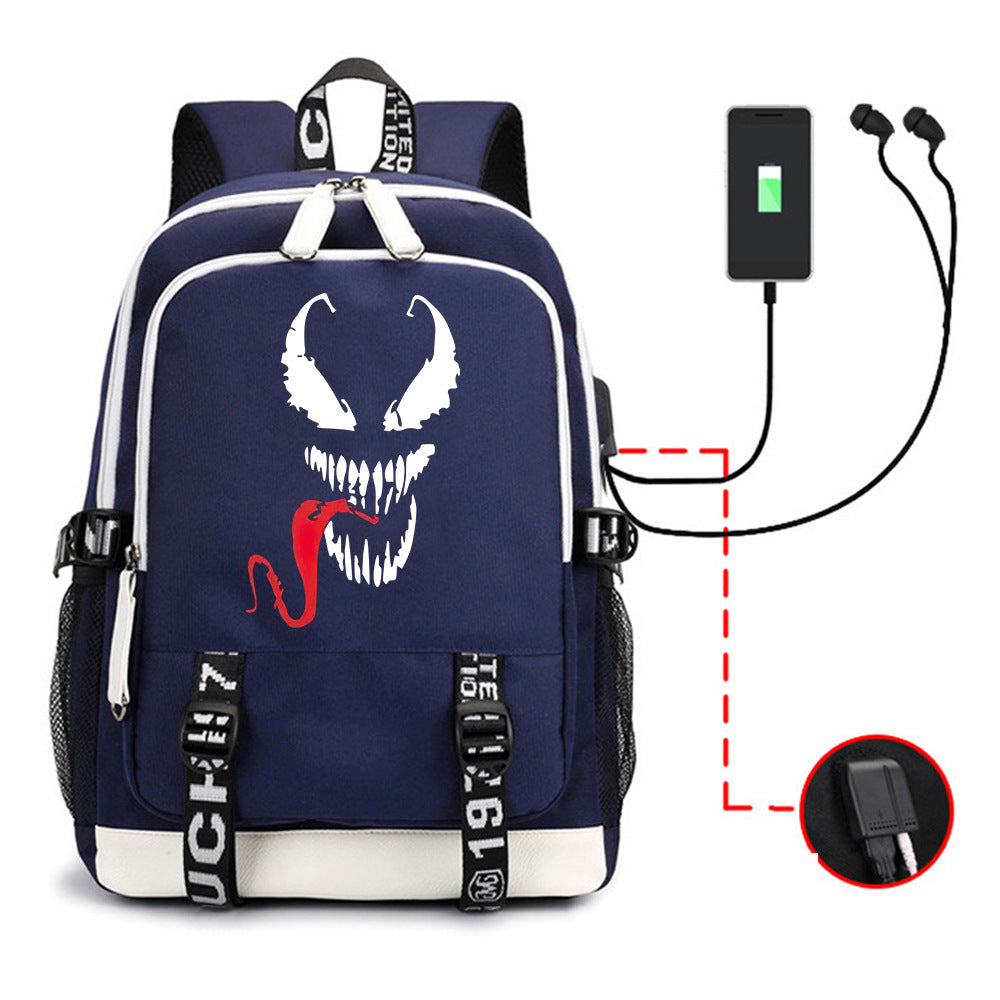 Stylish Spider Print Earphone Interface Computer Backpacks