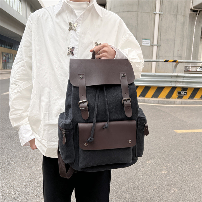 Men's Canvas Computer Personalized Fashion Drawstring Flip Backpacks