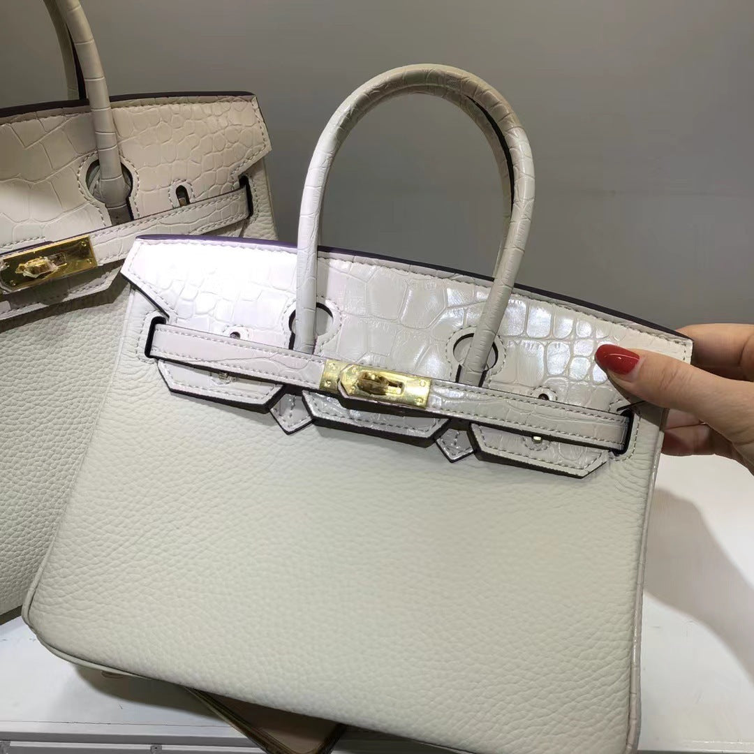 Women's Crocodile Pattern Cow Leather Color Matching Twist Women's Handbag
