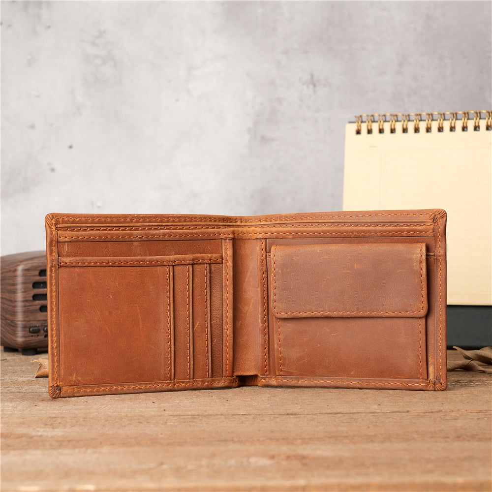 Men's Vintage Crazy Horse Leather Genuine Bank Ladies Wallets