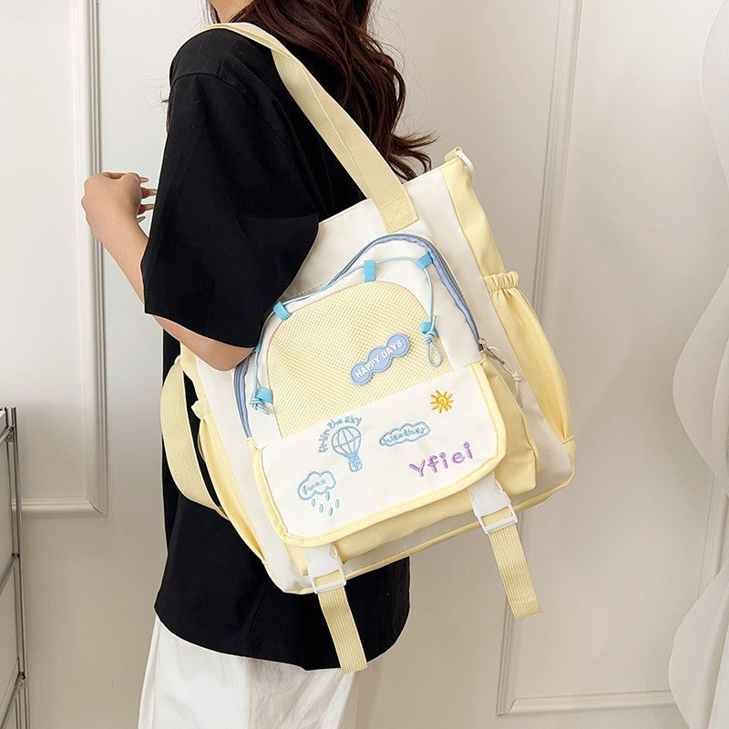 Contrast Color Versatile Large Capacity Junior High Good-looking Tuition Shoulder Bags