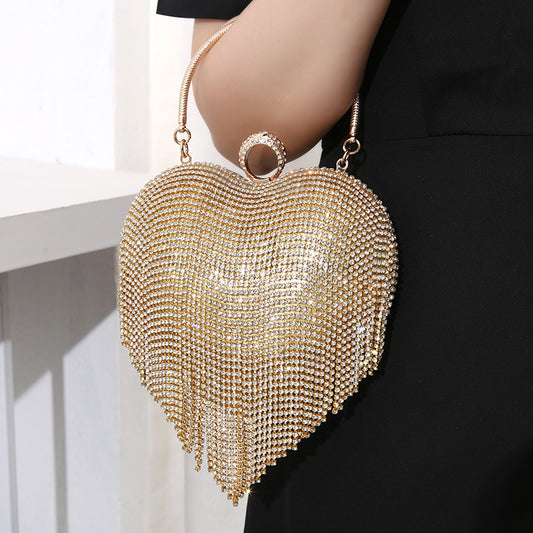 Rhinestone Heart Fashion Diamond Tassel Dinner Evening Bags