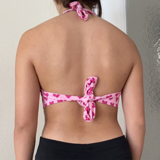 Sweet Loving Heart Printed Metal Buckle Halter Strap Outer Tops