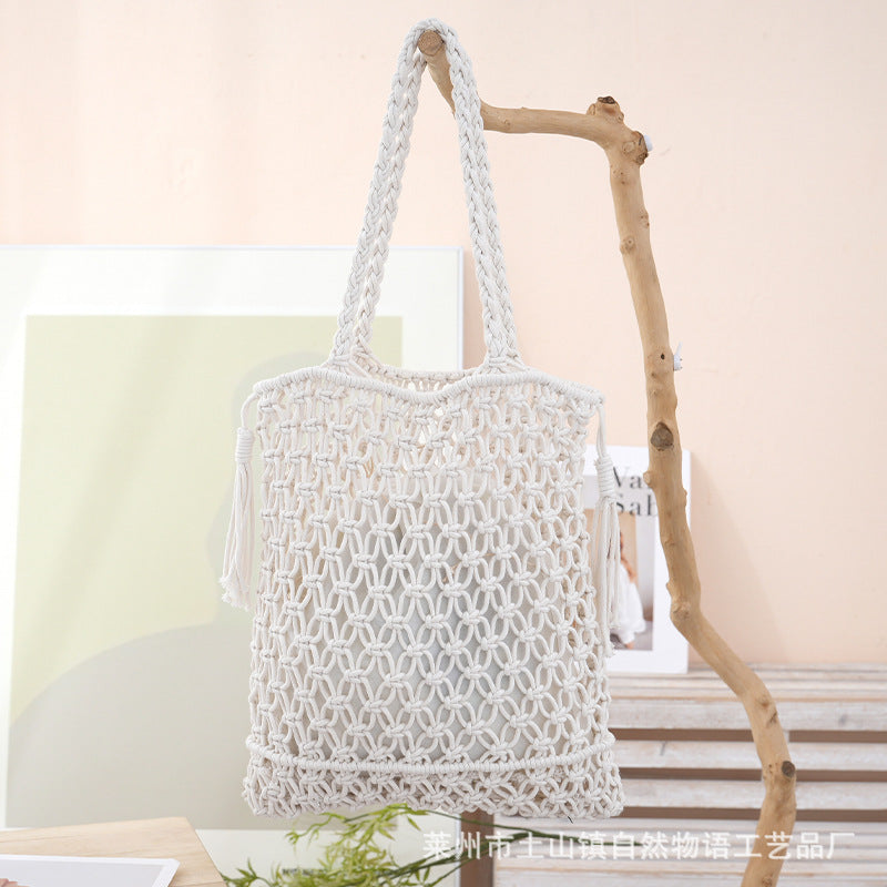 Solid Color Handmade Woven Hollow Versatile Women's Handbag