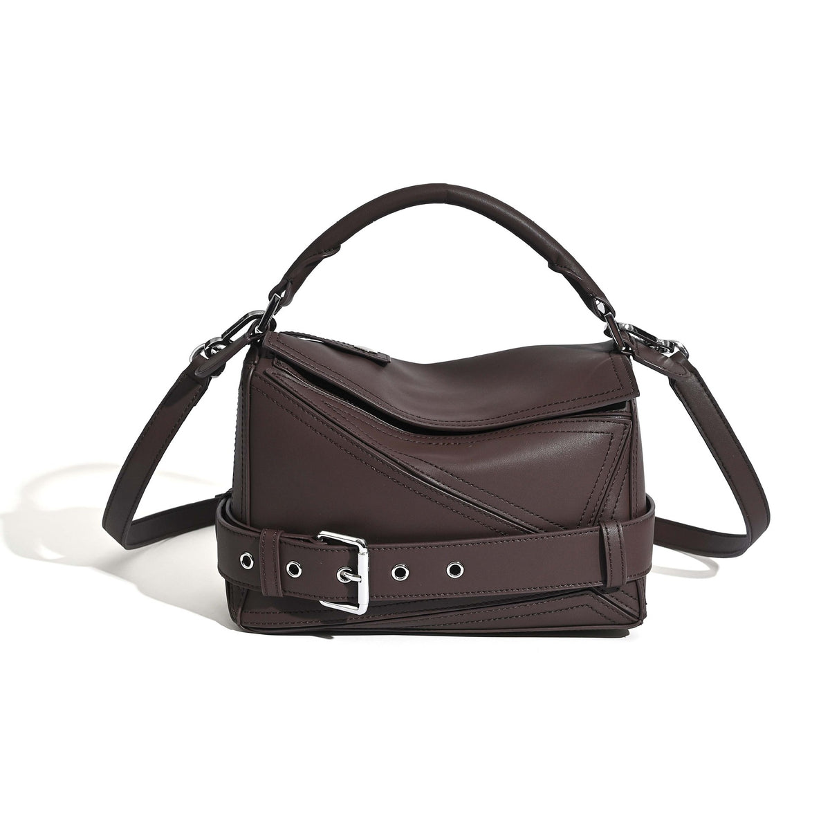 Women's Autumn First Layer Cowhide Geometric Motorcycle Genuine Leather Large Women's Handbag
