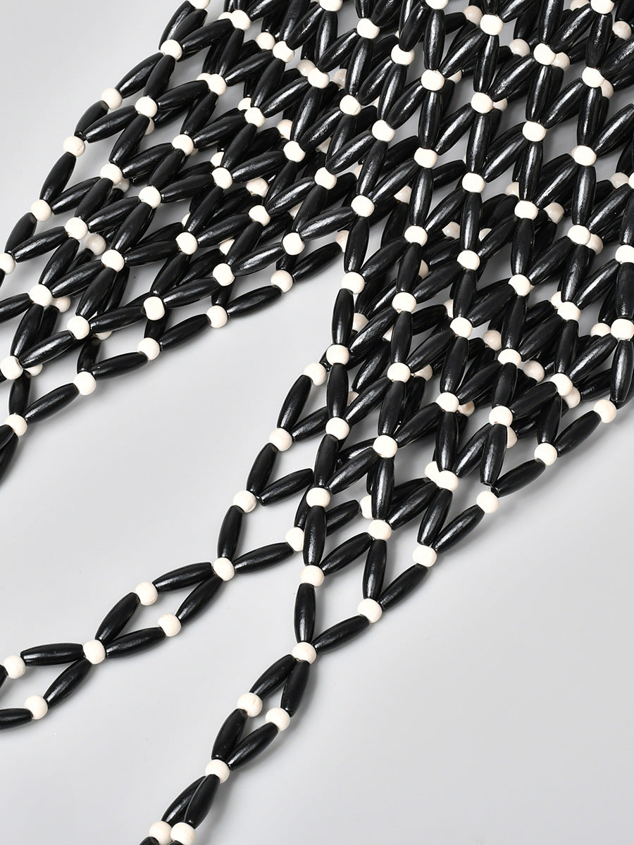 Women's Hollow With Wooden Beads Decoration Portable Handbags