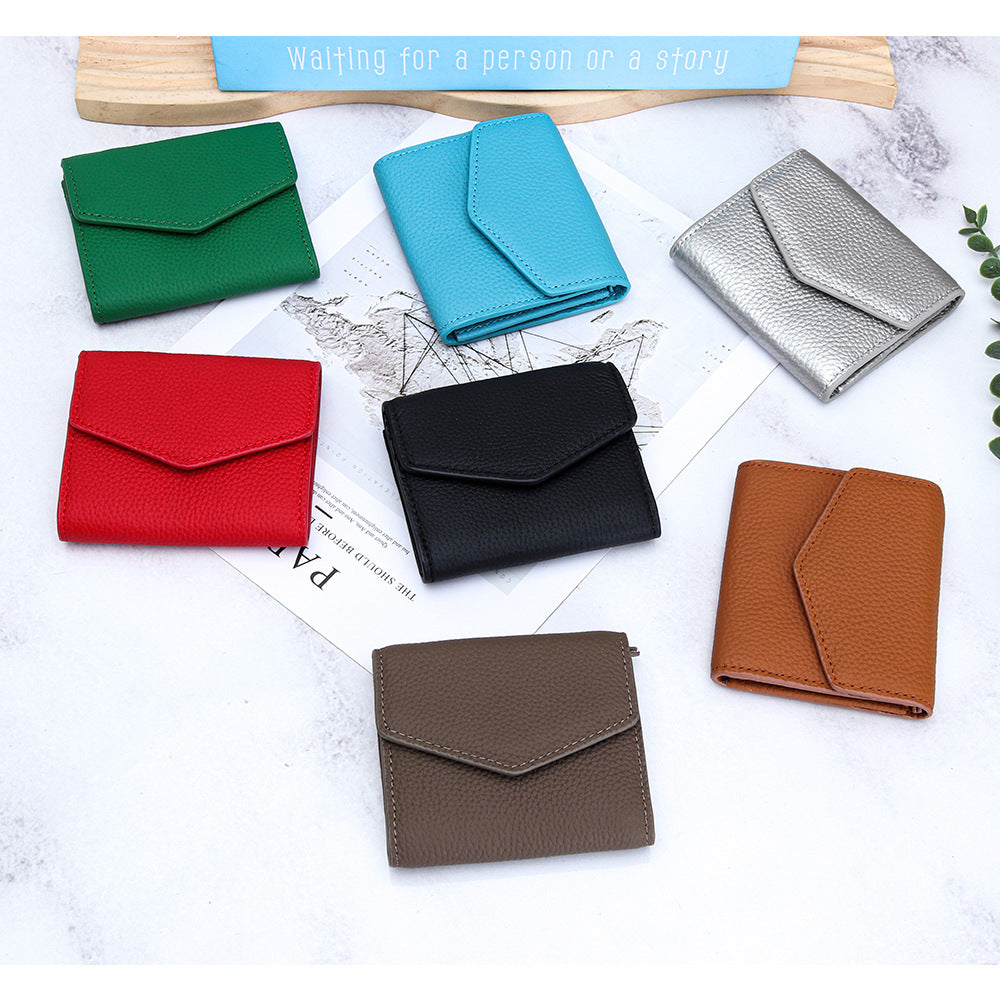 Versatile Women's Leather Short Folding Storage Ladies Wallet