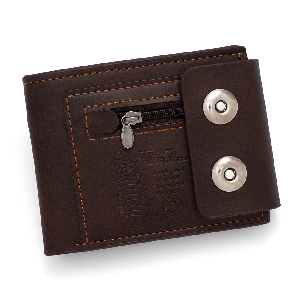 Men's Fashion Embossed Magnetic Snap Short Zipper Men's Wallet