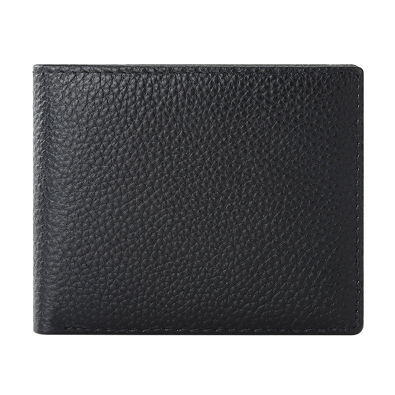 Men's First Layer Cowhide Leather Lychee Pattern Direct Wholesale Large Single Men's Wallet