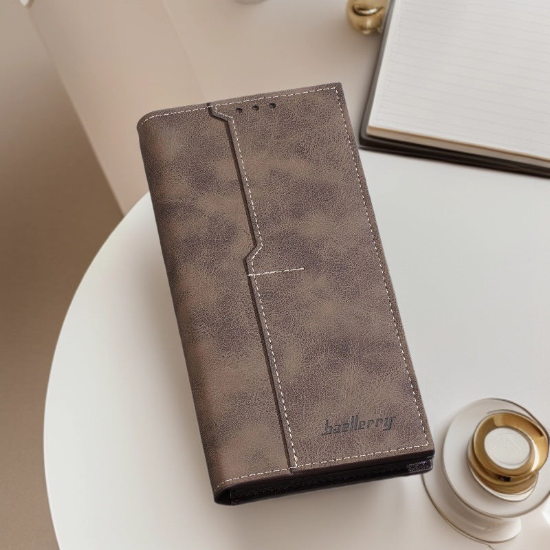 Men's Long Retro Green Simple Zipper Large Men's Wallet