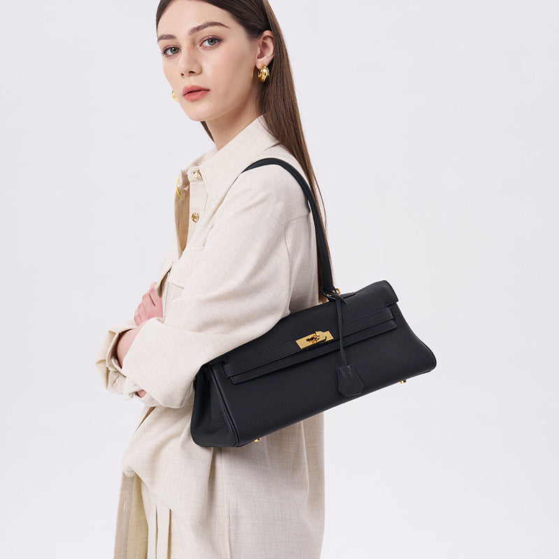 Women's Crosswise Large Size Callie Layer Cowhide Women's Shoulder Bag