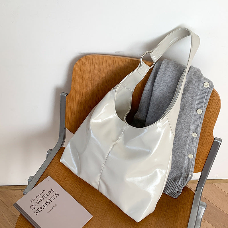 Women's Fashion Oil Wax Leather Large Capacity Soft Korean Style Tote Bags