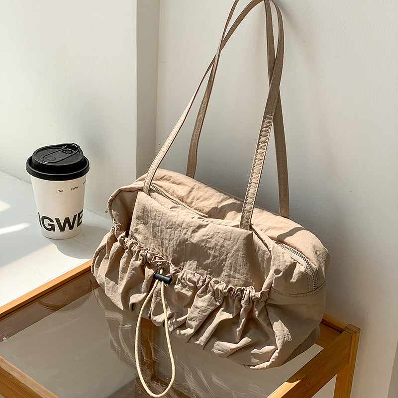 Niche Nylon Drawstring Large Capacity Pleated Shoulder Bags
