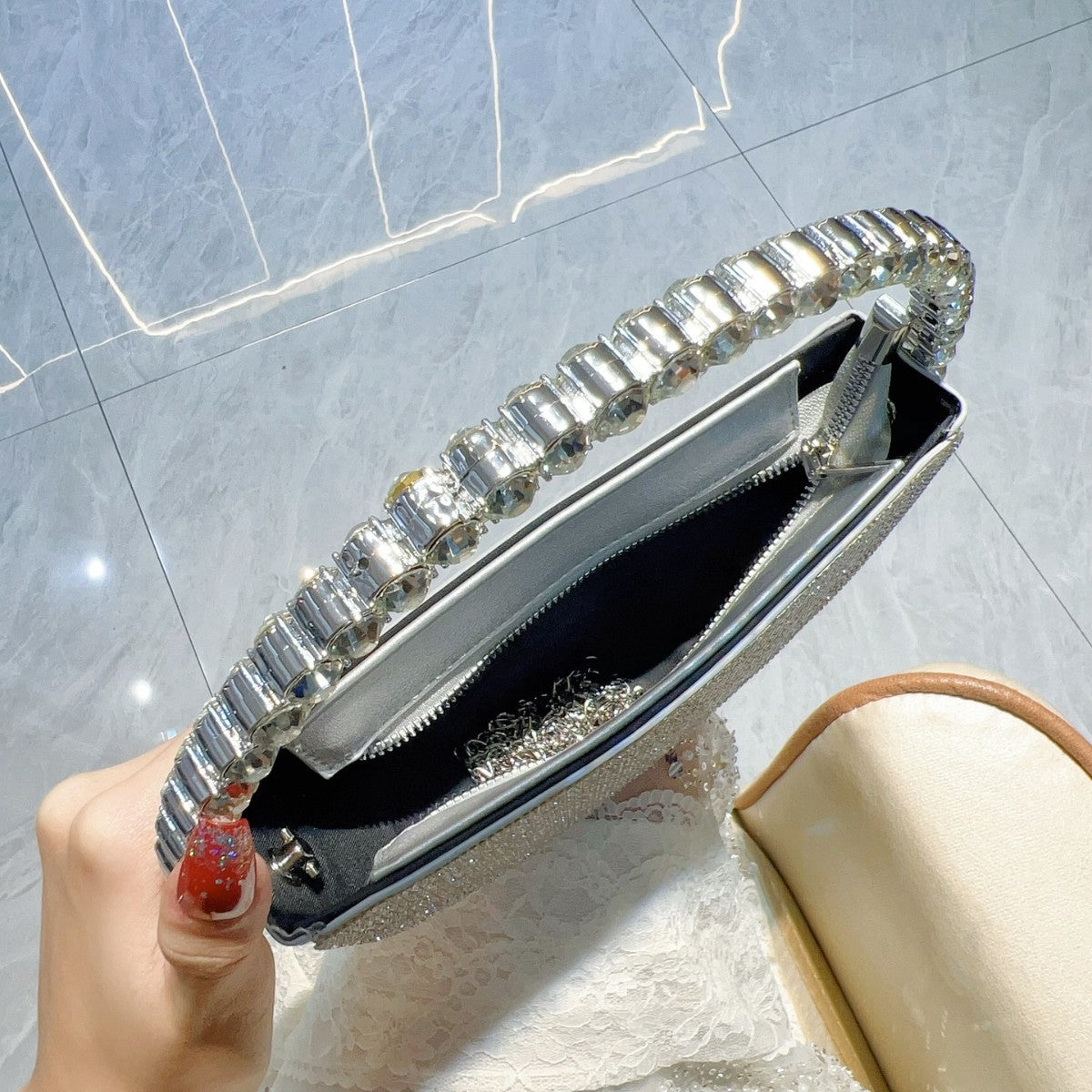 Niche Round Diamond-shaped Rhinestone Banquet French Evening Bags