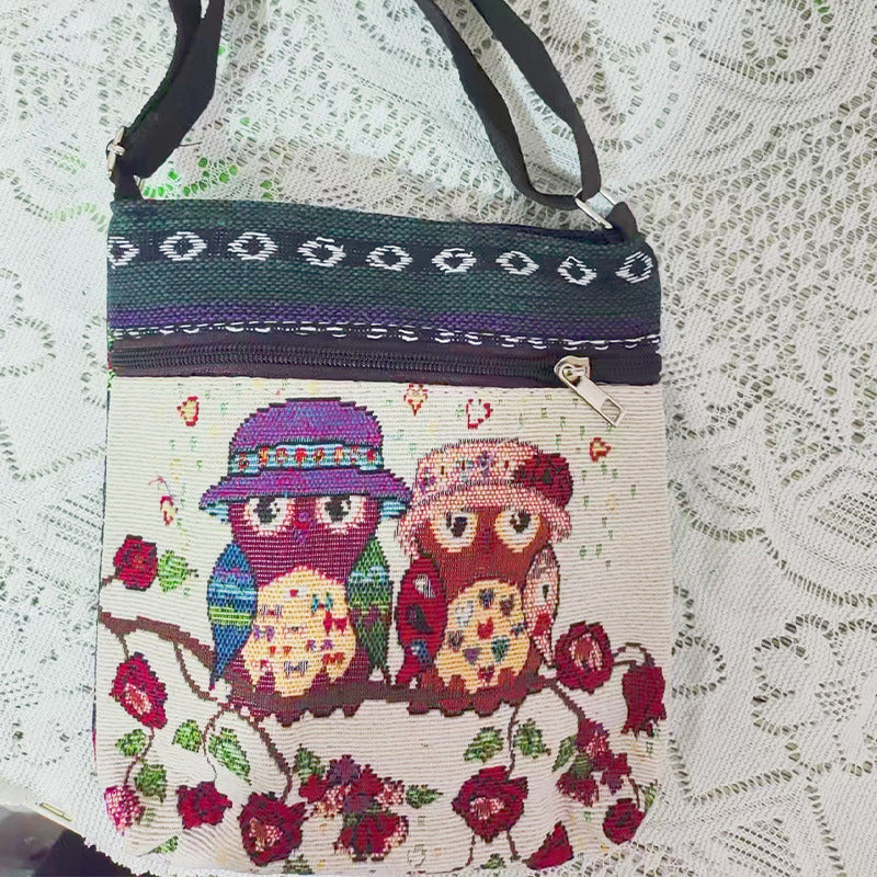 Women's Elephant Owl Shopping Canvas Trendy Women's Messenger Bag