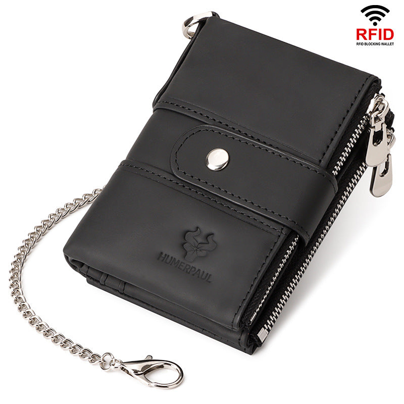 Swiping Genuine Leather Multifunctional Zipper Vintage Men's Wallets