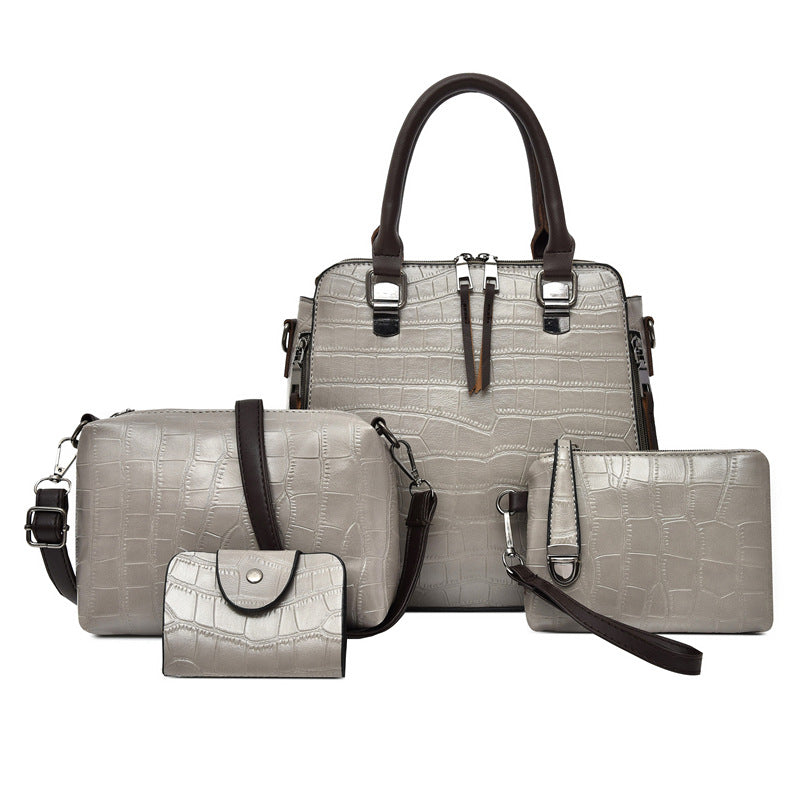 Women's Crocodile Pattern Portable Mother Retro Lady's Handbags