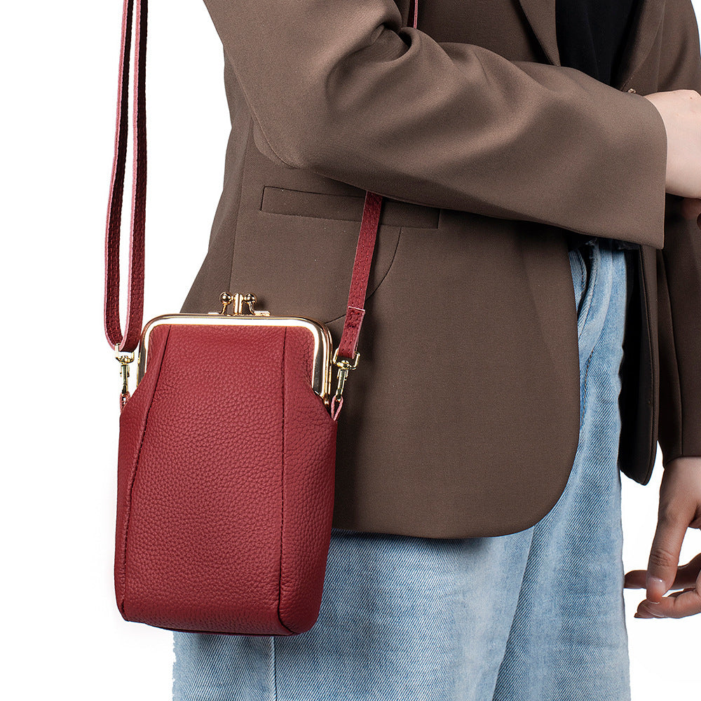 Women's Lychee Pattern Clip Simple Large Capacity Shoulder Bags