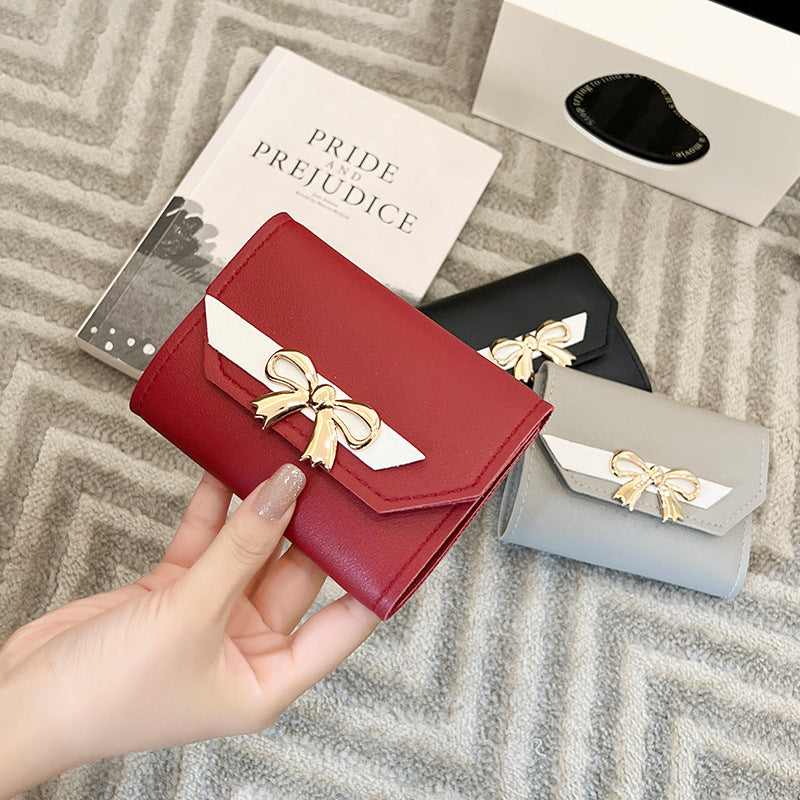 Women's Bow Short Three-fold Button Mini Cheap Bags