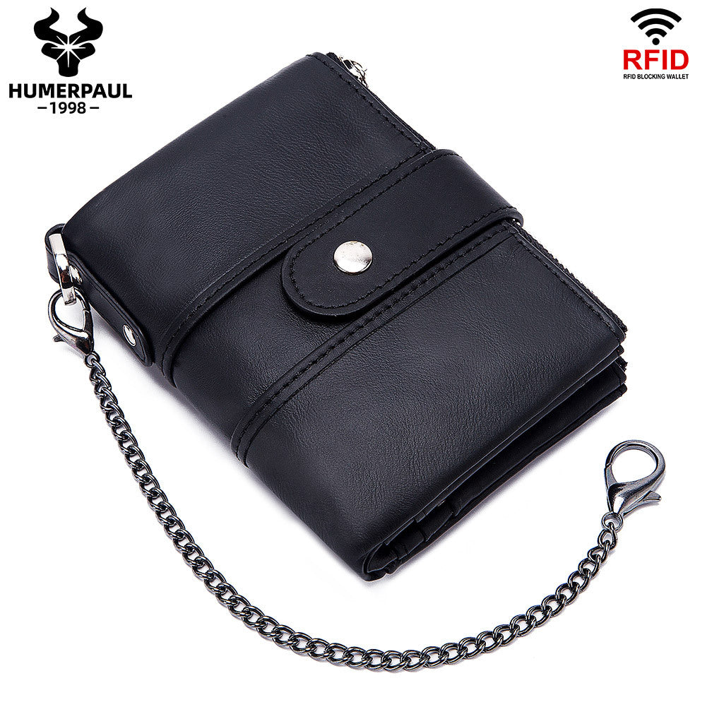 Swiping Genuine Leather Multifunctional Zipper Vintage Men's Wallets