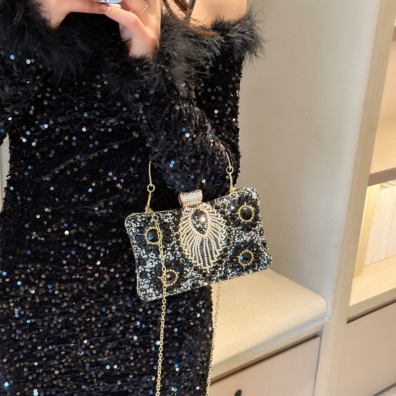 Women's Diamond Black Gem Pearl Rhinestone Cheongsam Handbags