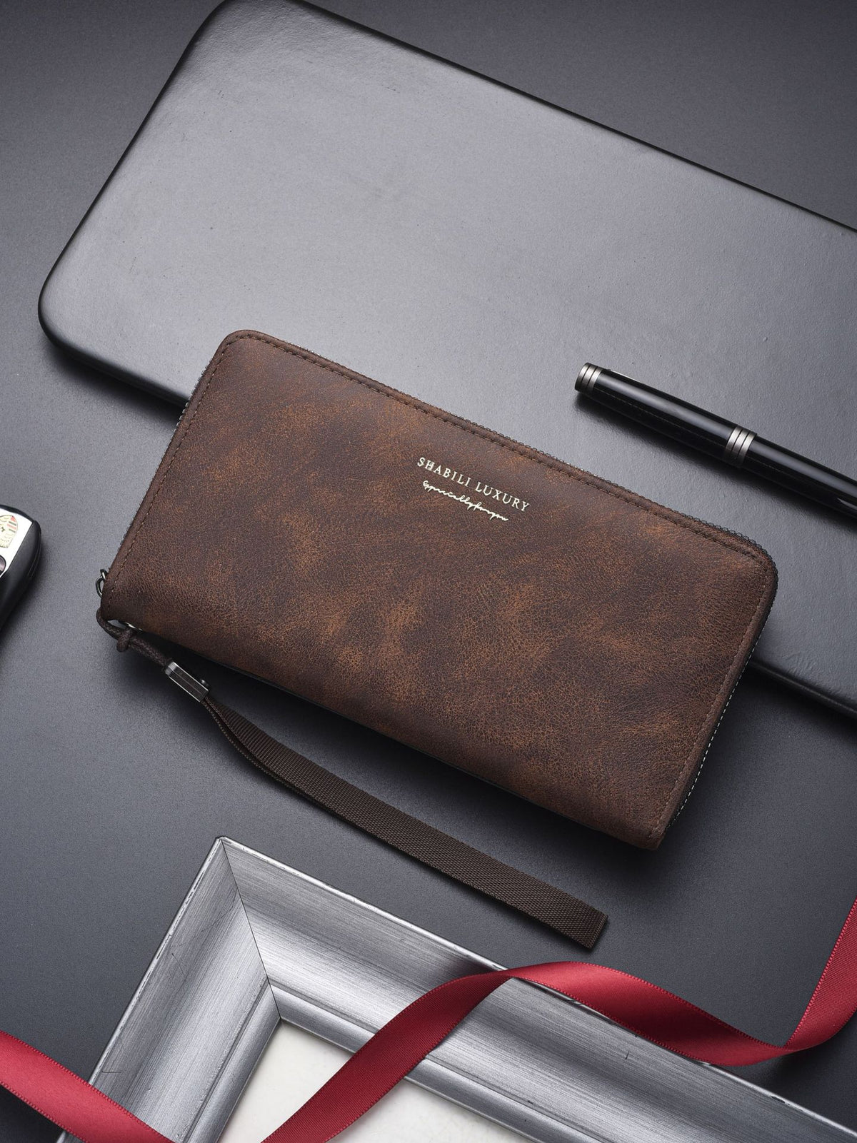 Men's Long Zipper Multiple Slots Leisure Mobile Handbags