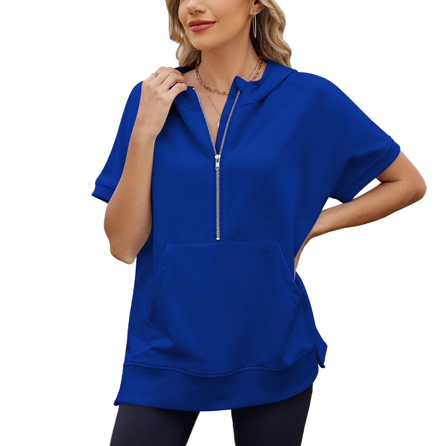 Hooded Loose Sleeve Zipper Pocket Thin Sweaters
