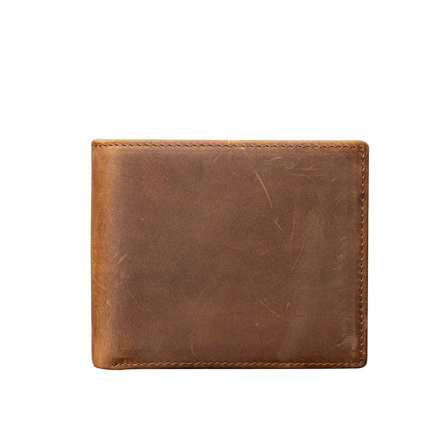 Men's Crazy Horse Leather Billfold Handmade Lettering Men's Wallets