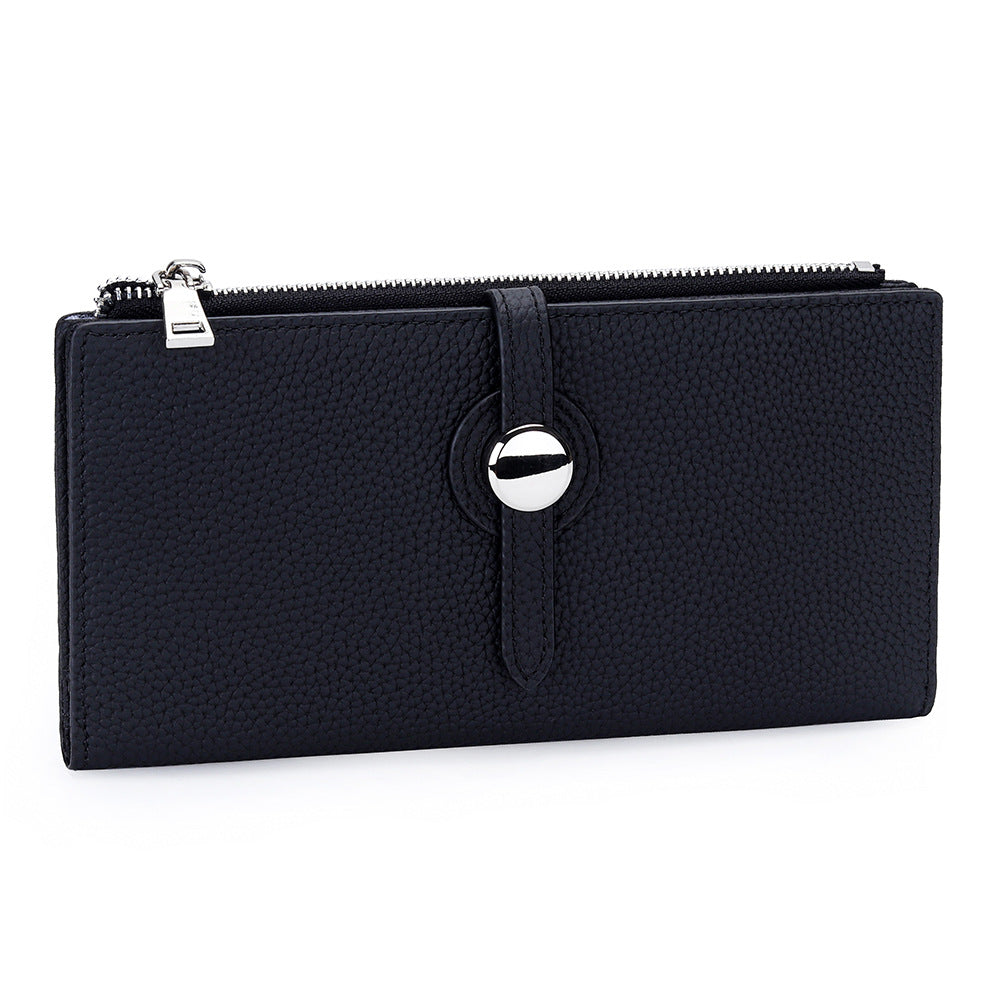 Leather Long Fashion Color Contrast Folding Large Capacity Multiple Ladies Wallet