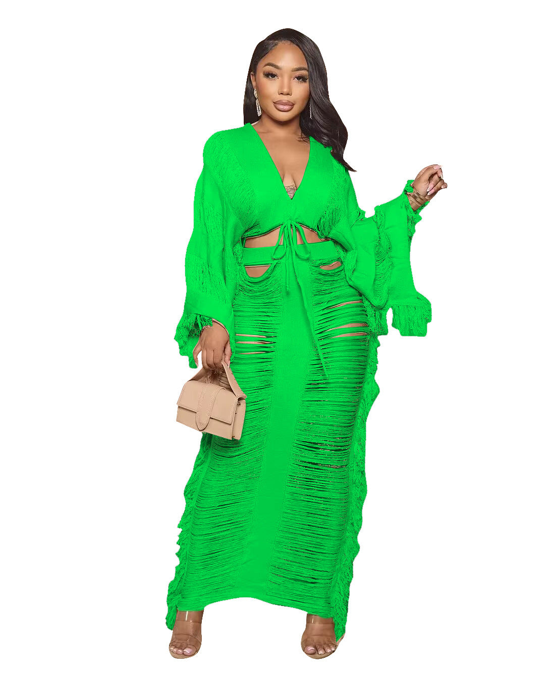 Women's Casual Knitted Hollow Long Sleeve Suits