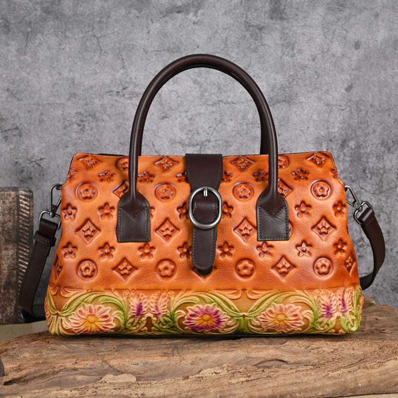 Women's Embossed Hand-rub Color Chinese Style Retro Leather Women's Shoulder Bag