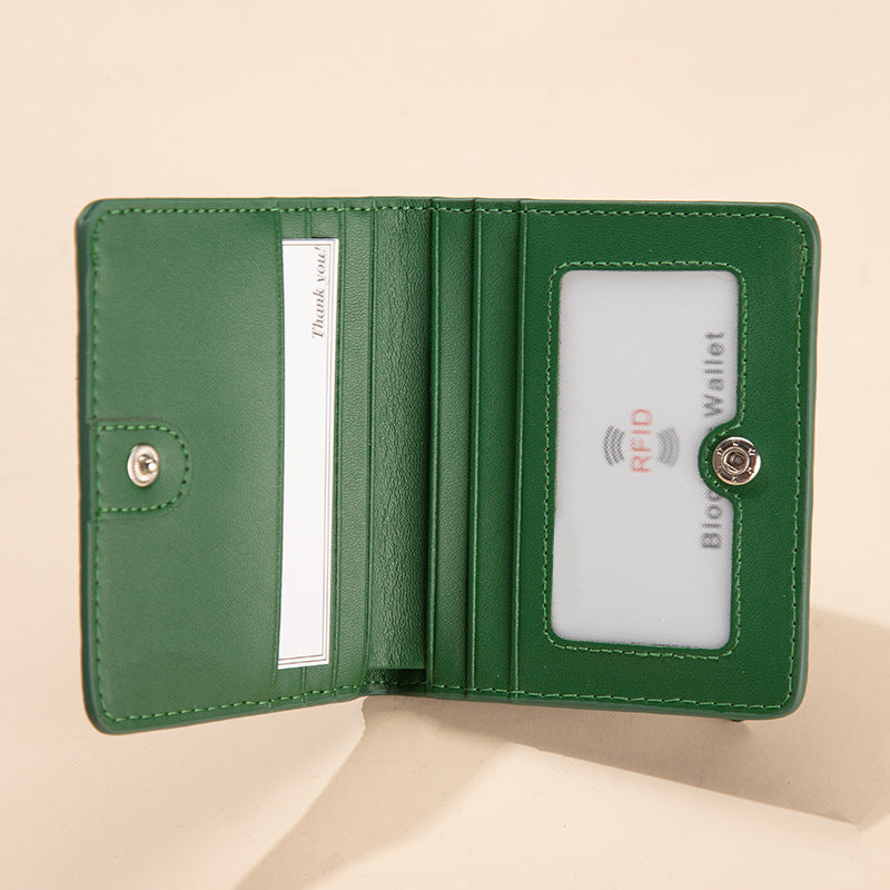 Genuine Leather Swiping Short Multiple Slots Ladies Wallet