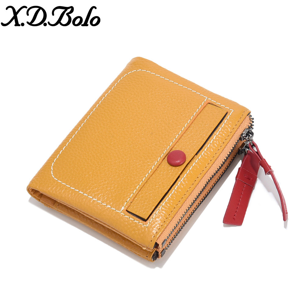 Women's Genuine Leather Short Fashion First Layer Cowhide Ladies Wallets