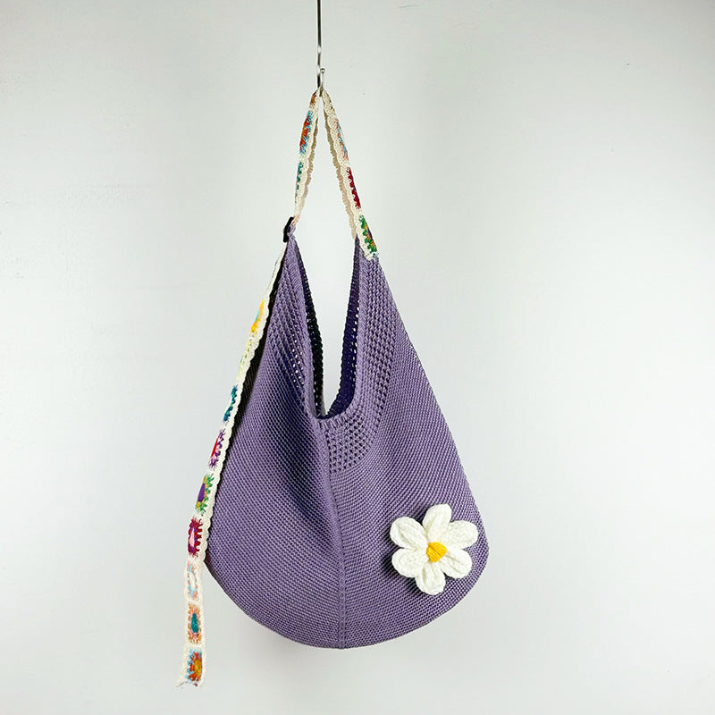 Women's Woven Knitted Hollow Flower Beach Bohemian Women's Shoulder Bag