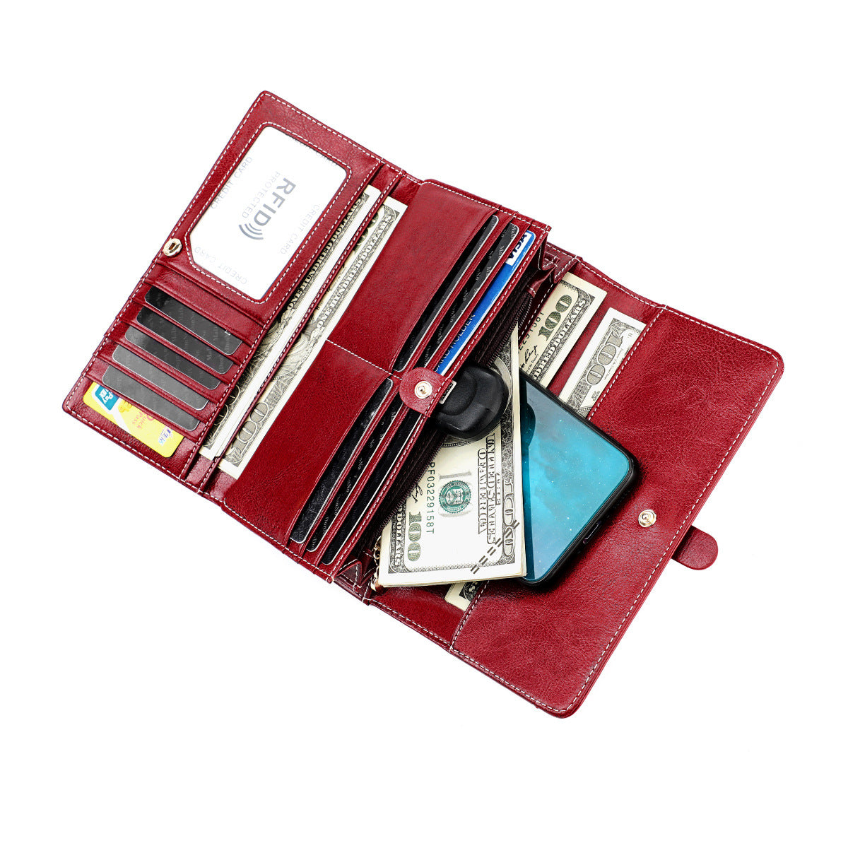 Women's & Men's & Leather Retro Long Cowhide Multiple Card Holder