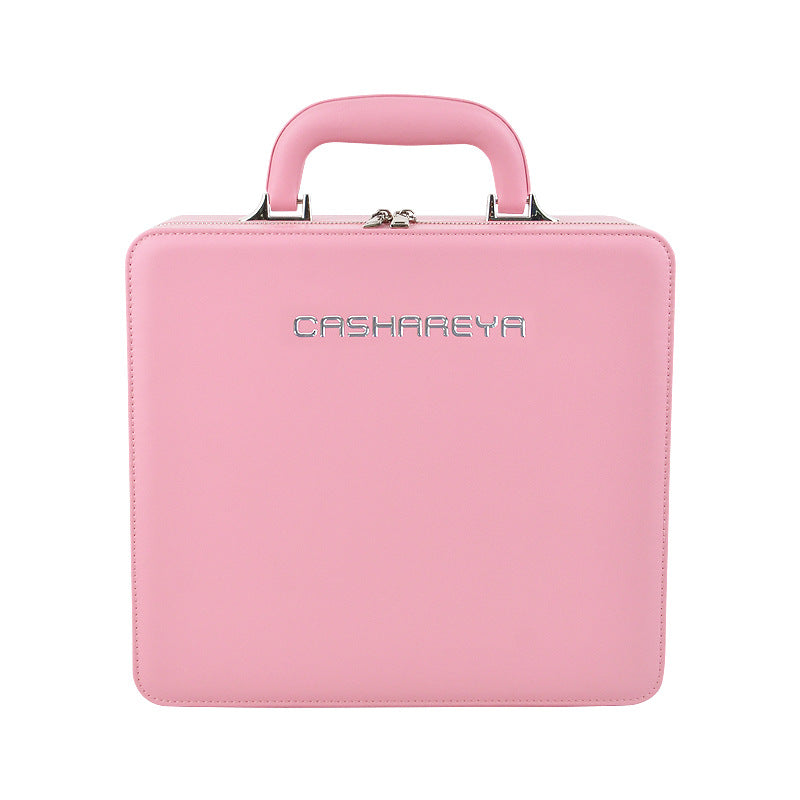 Large Capacity With Mirror Light Wooden Cosmetic Bags