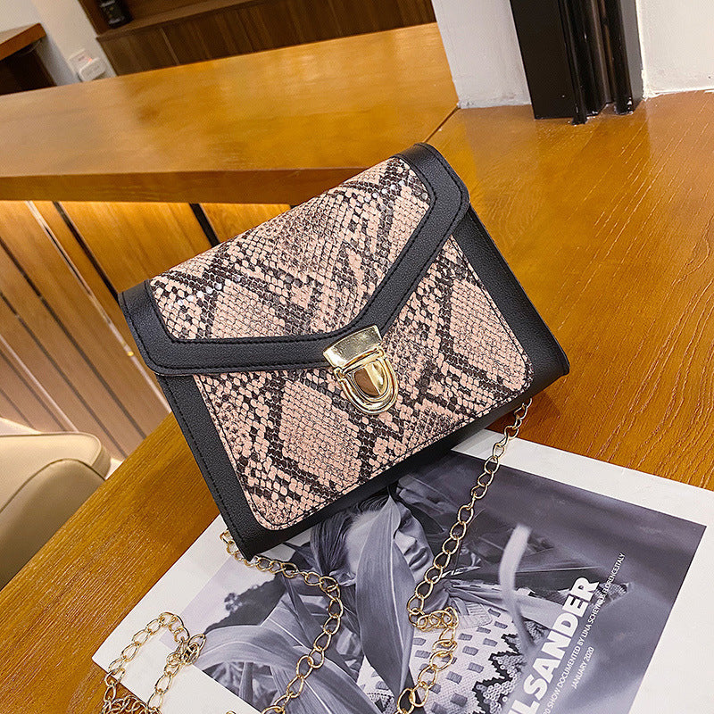 Women's Contrast Color Single Snake Pattern Women's Messenger Bag