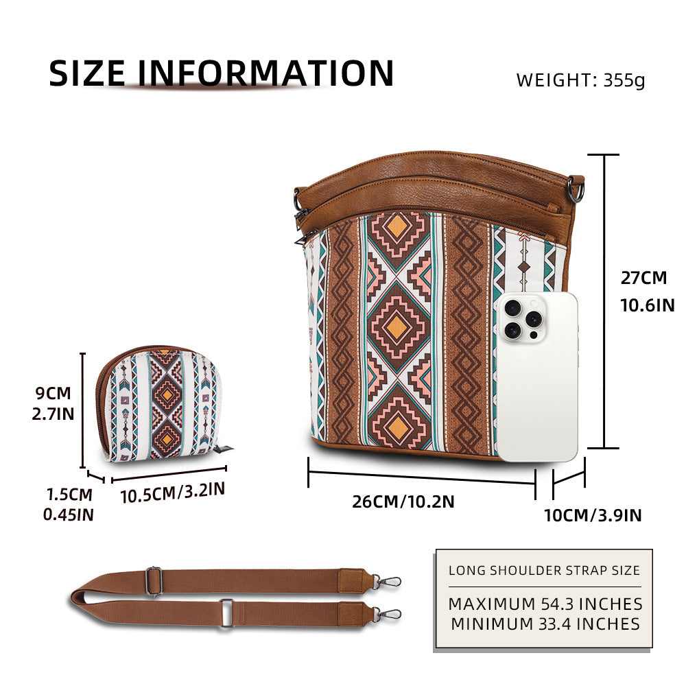 Bohemian Ethnic Style Two-piece Canvas Zipper Crossbody Bags