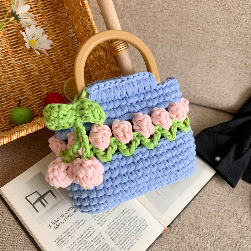 Tulip Hand-woven Homemade Strip Thread Material Finished For Women's Handbag